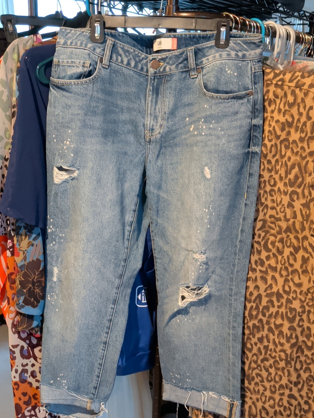 CAbi Light Blue Distressed Cropped Jeans